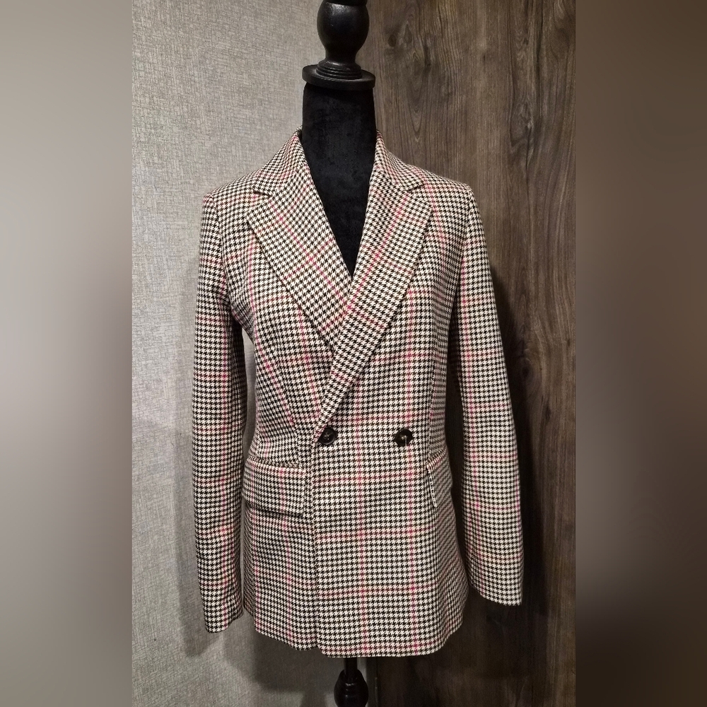 H&M Double-Breasted Houndstooth Blazer